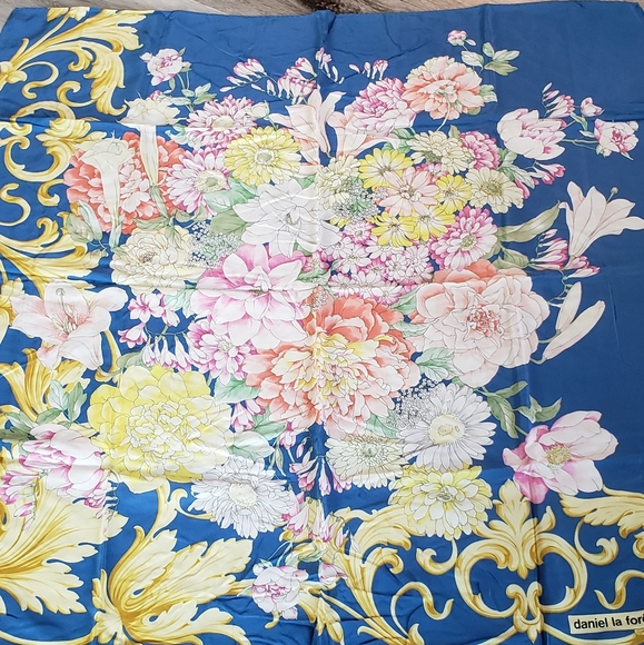 Silk Scarf Daniel La Foret Floral Vintage - Picture 2 of 5